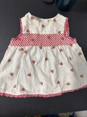 White Sleeveless Baby Dress with Pink Rose Embroidery
